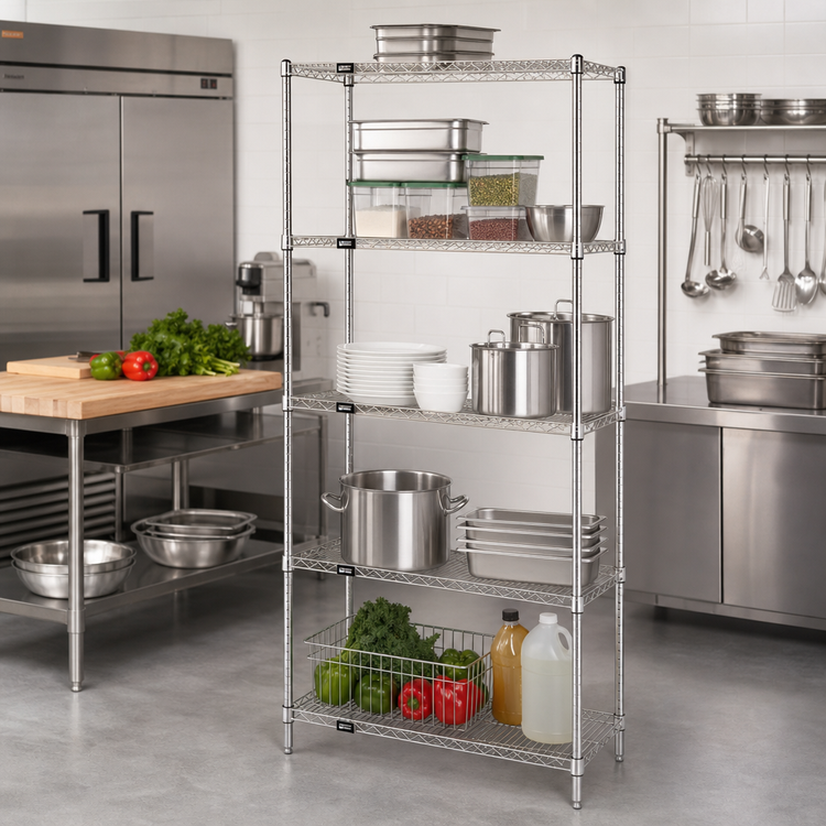 Product image #2 for Quantum 24-Inch W x 18-Inch D x 63-Inch H Stationary 5-Shelf Wire Shelving Starter Kit, 304 Stainless Steel