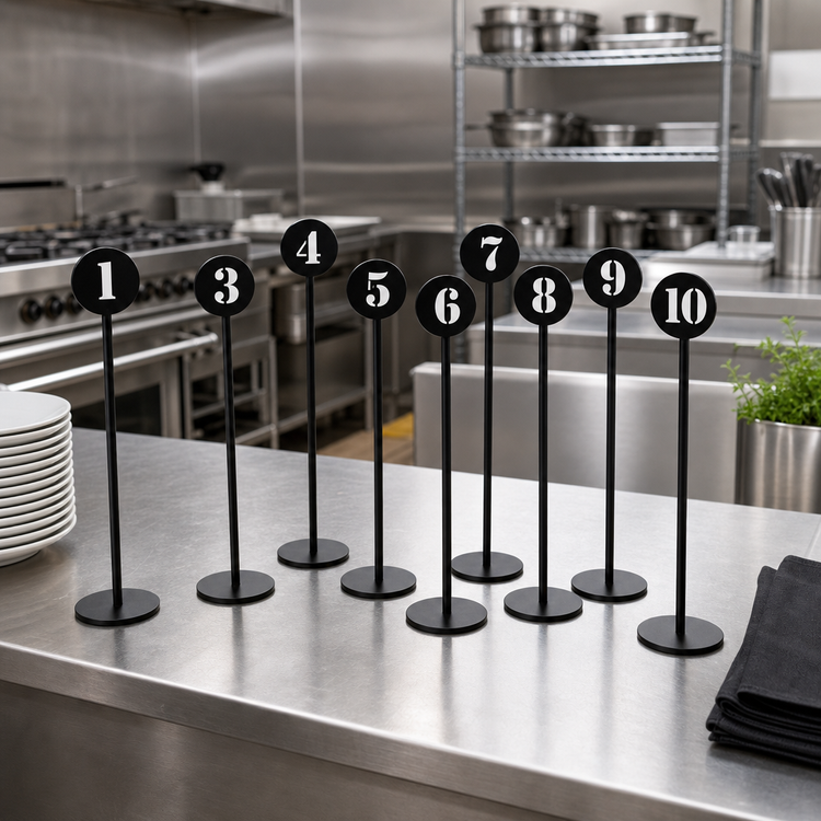 Product image #2 for Laser Cut Stainless Steel Table Number Stand Set, 2-Inch Diameter x 10-Inch Height, Black, Nos. 1-10