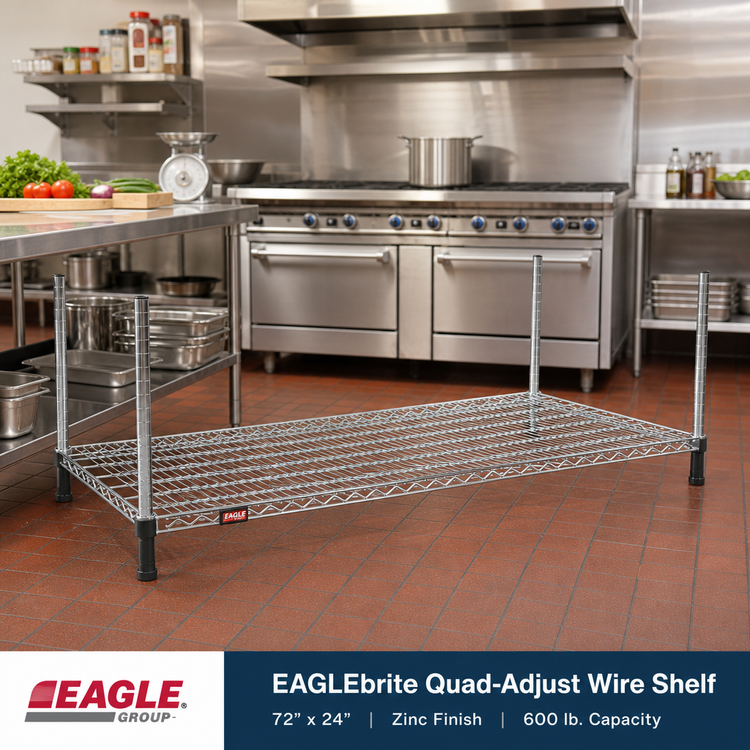 Product image #2 for EAGLEbrite Quad-Adjust 72" x 24" Wire Shelf, Zinc Finish, 600 lb. Capacity
