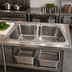 Thumbnail image #2 for BK Resources Two-Compartment 18-Gauge 304 Stainless Steel Drop-In Sink with 14 x 16 x 10 Inch Bowls