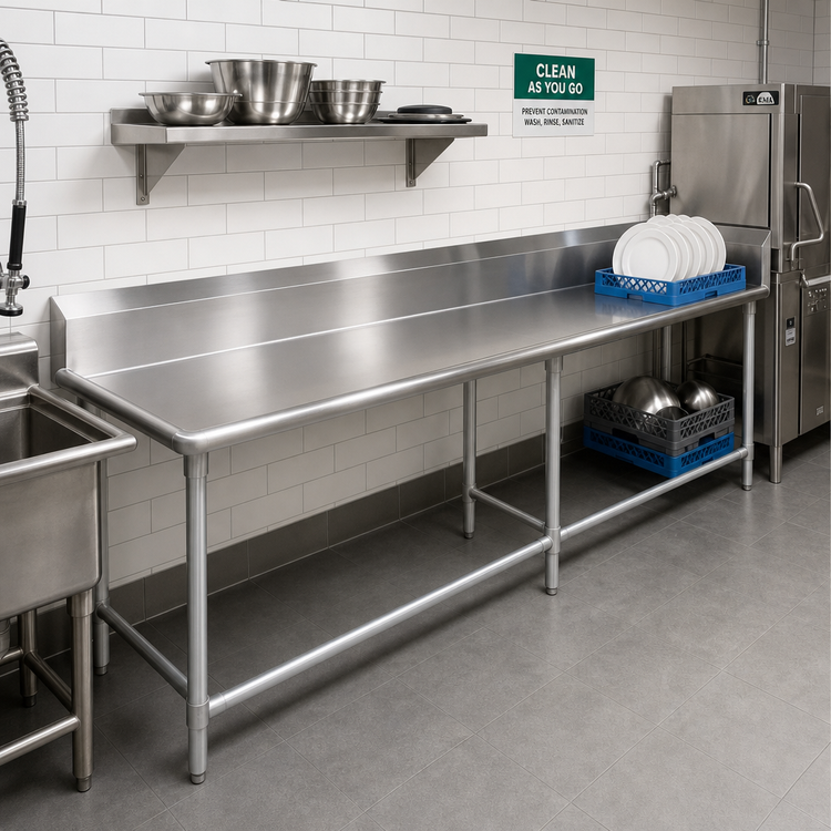 Product image #2 for John Boos Pro-Bowl 96-Inch Straight Clean Dishtable with 10-Inch Boxed Backsplash, 16-Gauge 300 Series Stainless Steel, Left-to-Right