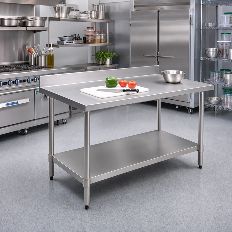 Product image #2 for Spec-Master 48 Inch x 36 Inch Stainless Steel Work Table with 4-1/2 Inch Backsplash and Adjustable Undershelf