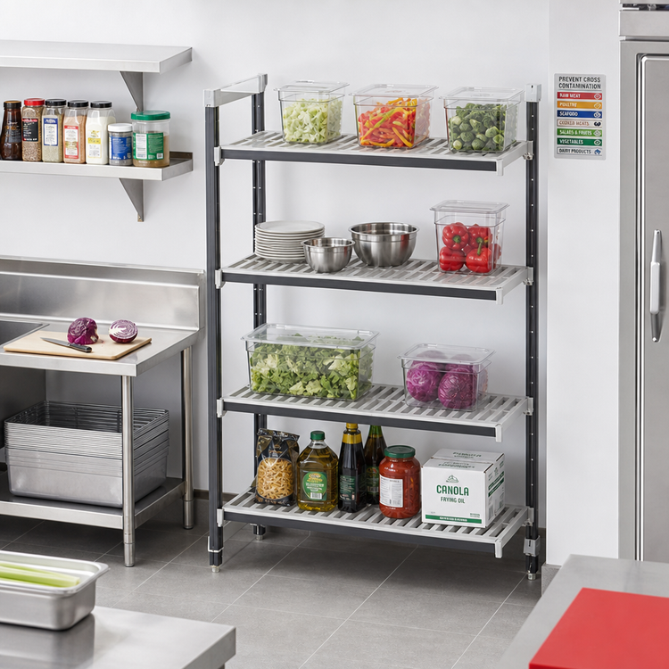 Product image #2 for Cambro Camshelving Elements XTRA 4-Tier Stationary Add-On Shelving Unit, 24-Inch Deep x 42-Inch Wide x 84-Inch High, Vented, Speckled Gray