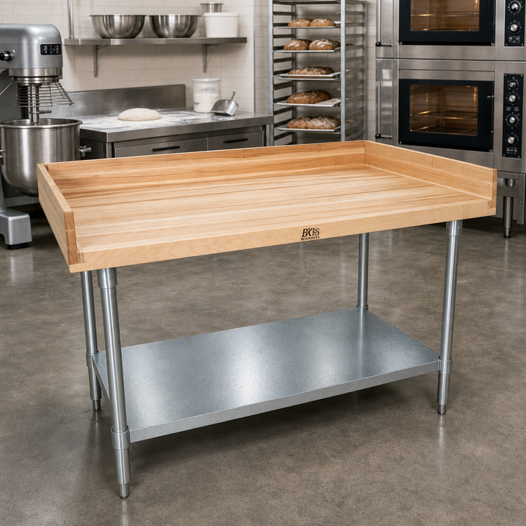 Product image #2 for BK Resources 72-Inch x 30-Inch Hard Maple Bakers Table with Galvanized Undershelf