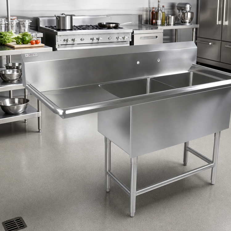 Product image #2 for John Boos Pro-Bowl 2-Compartment Stainless Steel Sink with Left Drainboard, 30 x 24 x 12 Inch Bowls, and 10-Inch Backsplash