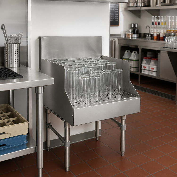 Product image #2 for Advance Tabco Prestige Recessed Glass Storage Unit with Removable Perforated Drain Pan, 12 Inch Wide x 25 Inch Deep x 36 Inch High