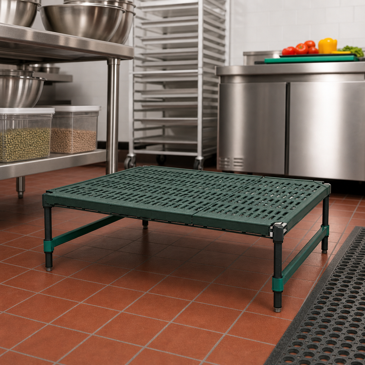 Product image #2 for QuadPlus Stationary Dunnage Rack with 3-Sided Frame and Louvered Polypropylene Mat, 30 x 24 x 14 Inches, 1000 lb. Capacity