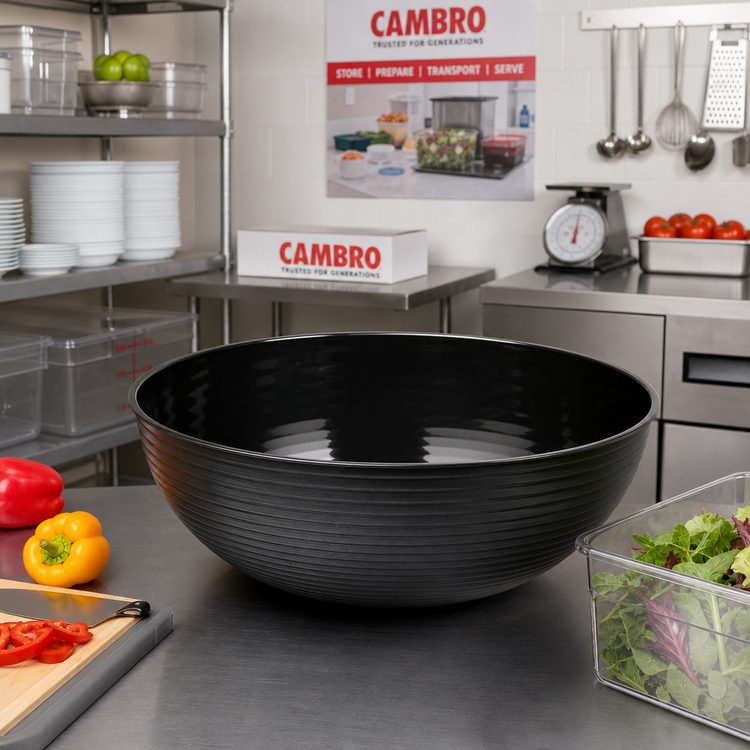 Product image #3 for Cambro Camwear 40 Qt Round Ribbed Polycarbonate Bowl, 22-7/8 Inch Diameter, Black