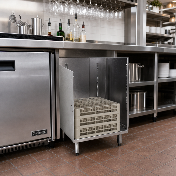 Product image #2 for CHOICE by Glastender Stainless Steel Open-Top Underbar Glass Rack Storage Unit, 18-Inch Wide