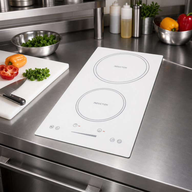 Product image #2 for Summit Commercial 12-Inch Wide 2-Burner Drop-In Induction Cooktop with EuroKera Glass, Digital Touch Controls, White