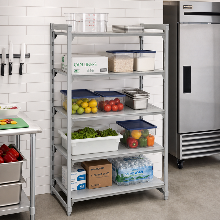 Product image #3 for Cambro Camshelving Premium 5-Tier Vented Polymer Shelving Stationary Starter Unit, 18 x 36 x 72 Inches, Speckled Gray
