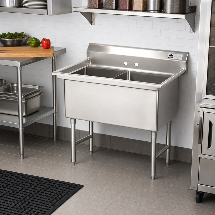 Product image #2 for Advance Tabco 2-Compartment Fabricated Sink with 15 x 24 x 14-Inch Bowls, No Drainboards