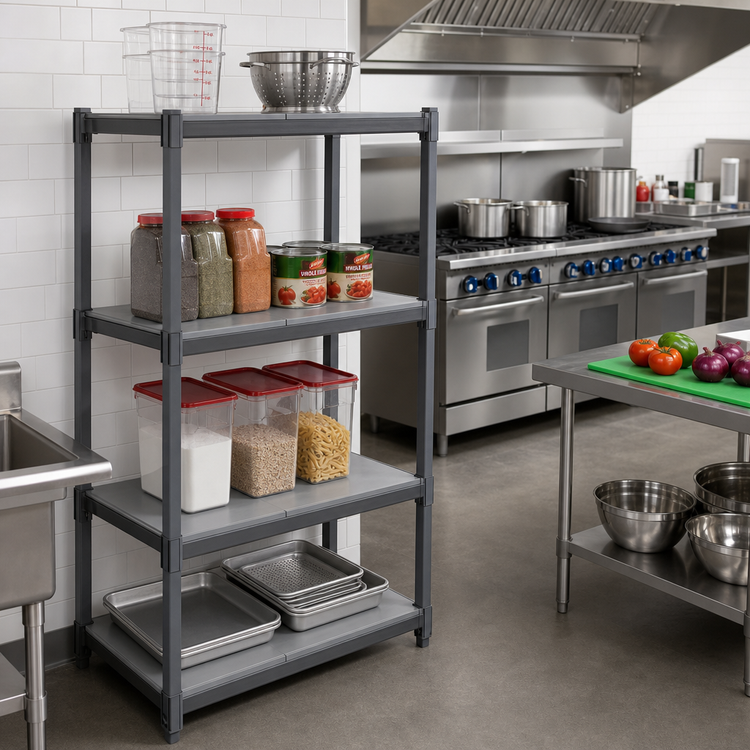 Product image #2 for Cambro Camshelving Basics Plus Stationary 4-Shelf Solid Shelf Kit, 18 x 42 Inches, Brushed Graphite