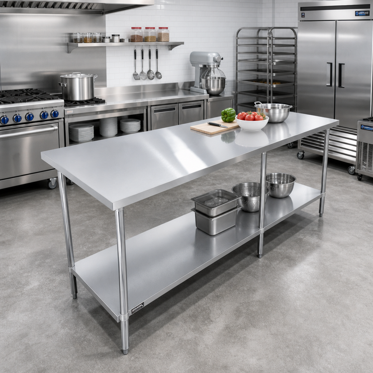 Product image #2 for Sapphire 120" x 14" Stainless Steel Flat Top Work Table with Galvanized Legs and Undershelf