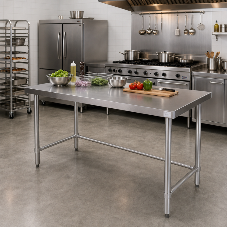 Product image #2 for 84 Inch x 30 Inch 18-Gauge Stainless Steel Flat Top Open Base Work Table