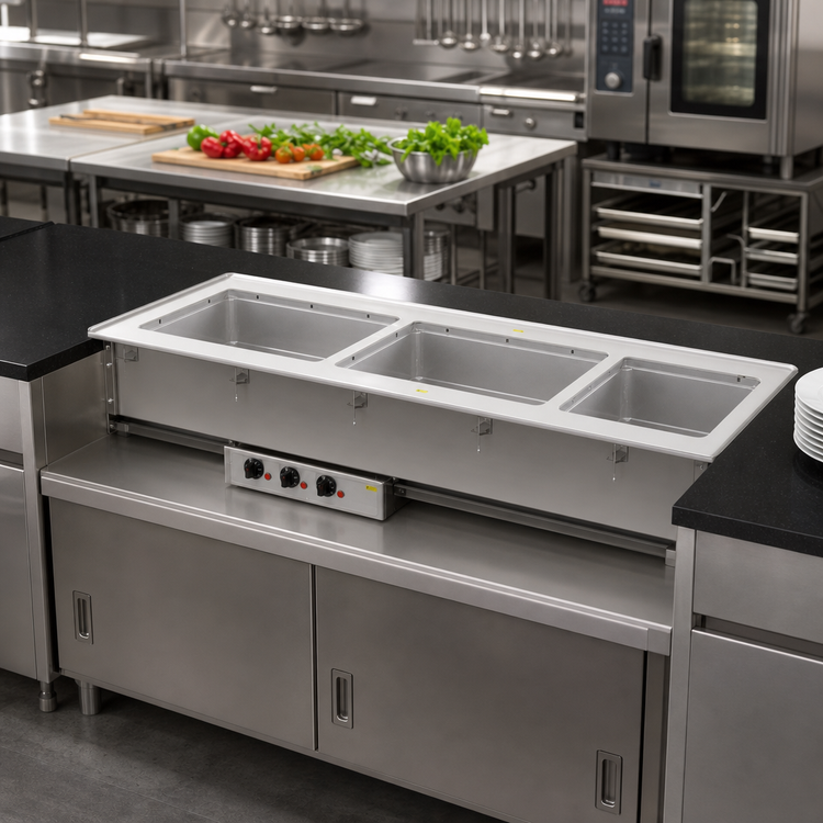 Product image #2 for Vollrath Short-Side 2-Pan Drop-In Hot Well with Marine-Grade Wells, Thermostatic, 208-240V