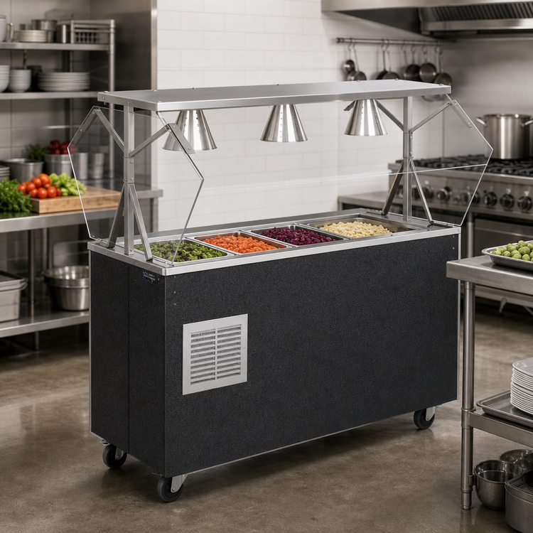 Product image #2 for Vollrath 2-Series Affordable Portable 4-Pan Refrigerated Cold Food Buffet Station with Granite Wrapper and Clear Acrylic Breath Guard