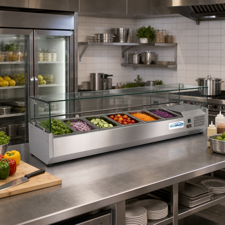 Product image #2 for KoolMore 59-Inch Refrigerated Countertop Prep Table with 6 1/3-Pan Capacity and Double Tempered Glass Guard
