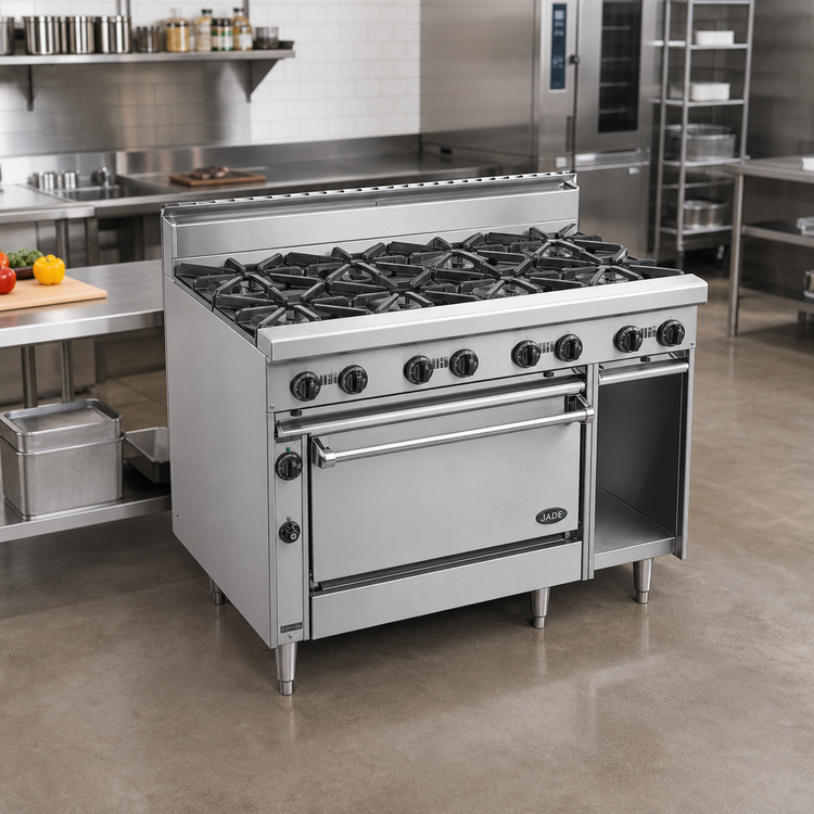 Product image #2 for Jade Bistro 48-Inch Shallow-Depth Heavy-Duty Gas Restaurant Range with 8 Open Burners and Standard Oven