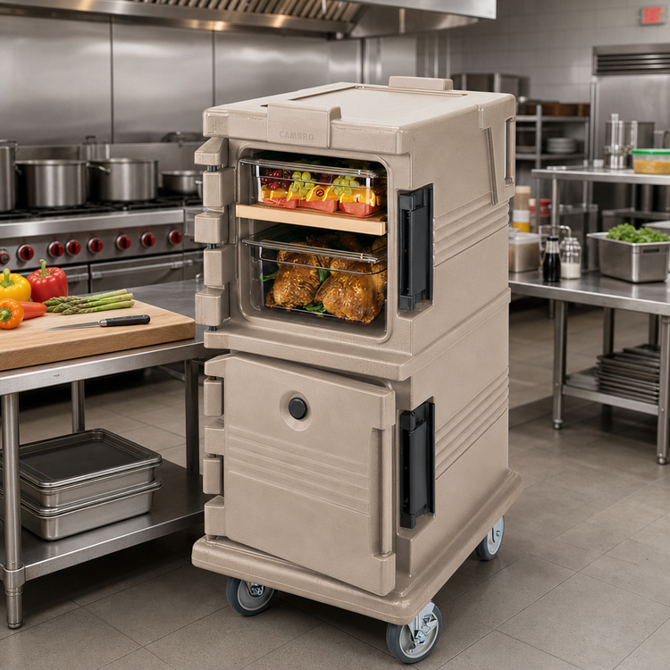 Product image #3 for Cambro Ultra Camcart UPC600 Double-Compartment Front-Loading Insulated Food Pan Carrier, 45 Quart, Granite Sand