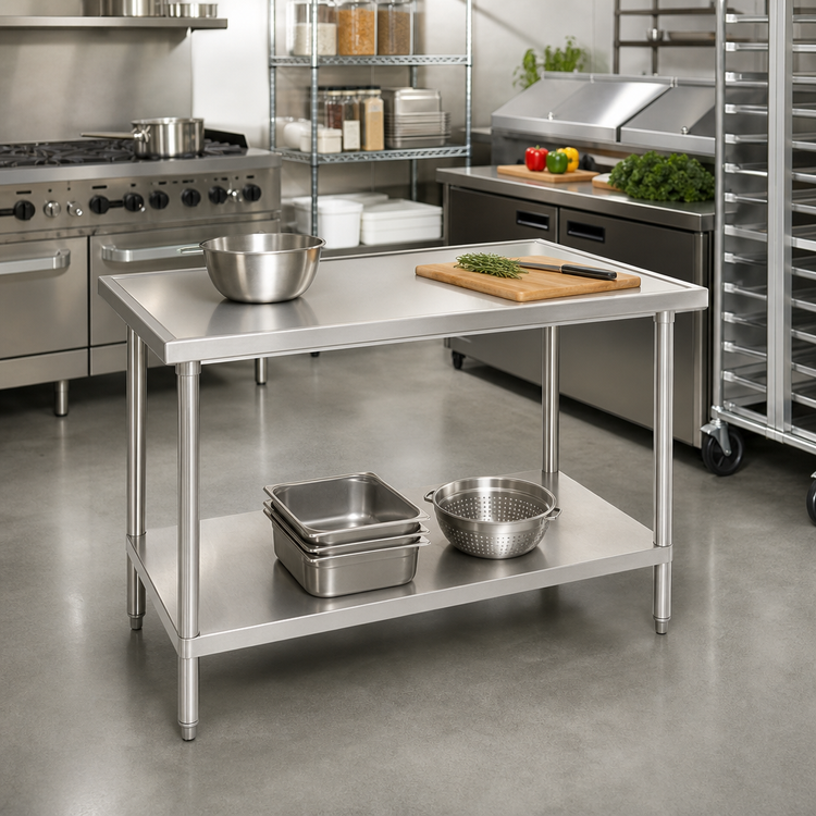 Product image #2 for Advance Tabco 30-Inch x 24-Inch 14 Gauge 304 Stainless Steel Work Table with Undershelf