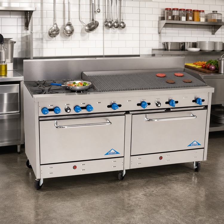 Product image #2 for Comstock-Castle 72-Inch Commercial Gas Char-Broiler Range with 2 Extra-Wide 31-Inch Ovens