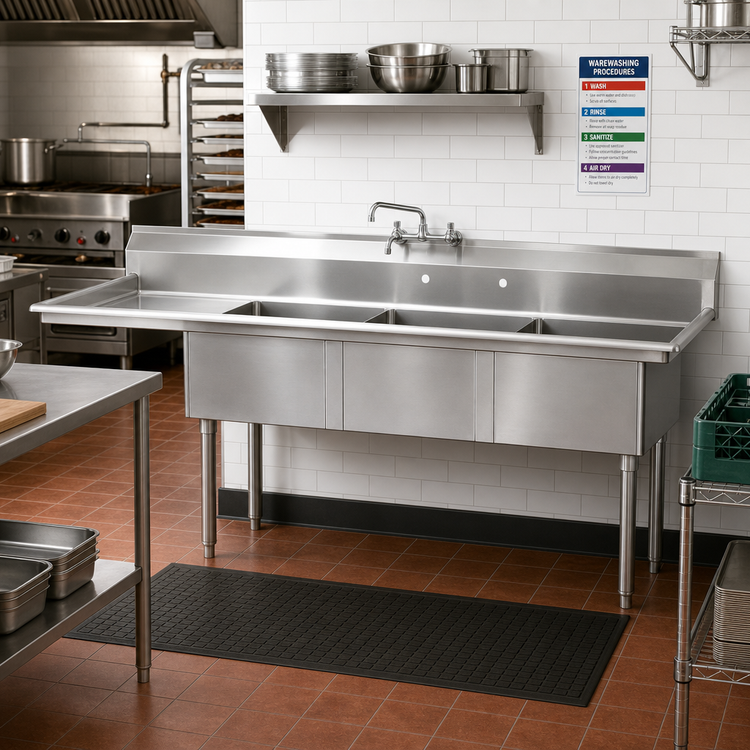 Product image #2 for Advance Tabco Special Value Series 3-Compartment Floor Model Fabricated Sink with 15-Inch Left Drainboard