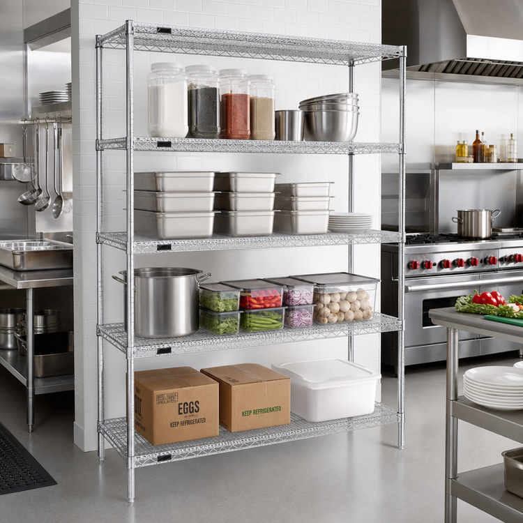 Product image #2 for Eagle Red-i-Pak 4-Tier Stationary Wire Shelving Unit, 48W x 18D x 63H, EAGLEgard Hybrid Epoxy Finish