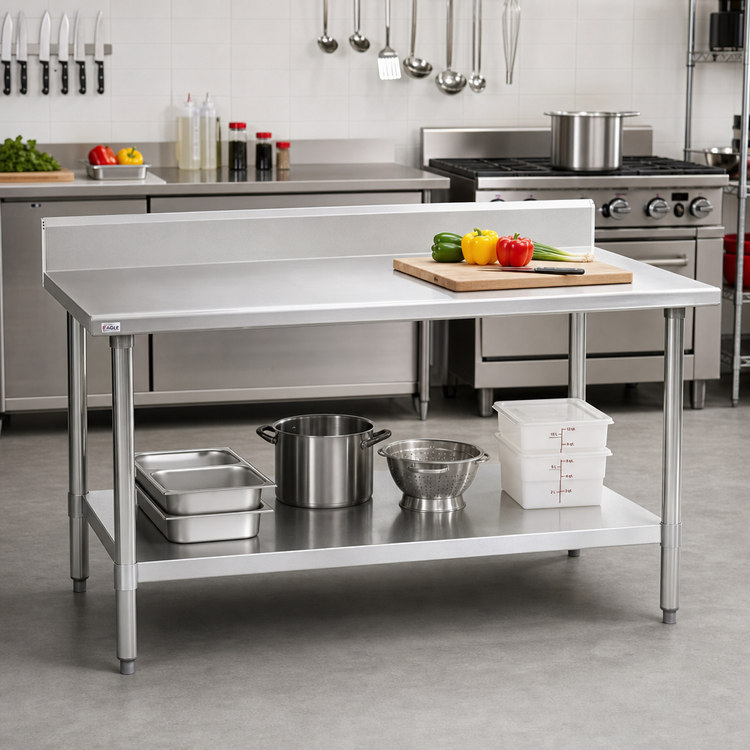 Product image #2 for Eagle Spec-Master 144-Inch x 36-Inch 14-Gauge Stainless Steel Work Table with 4-1/2-Inch Backsplash and Undershelf