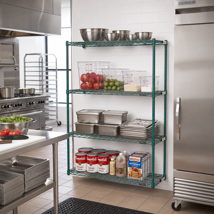 Product image #2 for Eagle Group Valu-Gard 4-Tier Add-On Wire Shelving Unit, 30 x 18 x 63 Inches, Green Epoxy