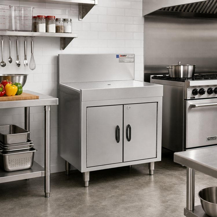 Product image #2 for Eagle Spec-Bar 304 Stainless Steel Closed Base Workboard Cabinet with Hinged Doors, 36" W x 19" D