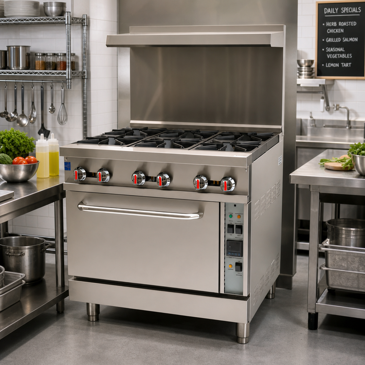 Product image #2 for Omcan 36-Inch Commercial Liquid Propane Range with 6 Open Burners and Convection Oven