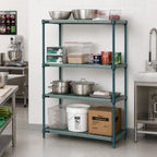 Thumbnail image #2 for Quantum WR74-2472WPM 4-Tier Stationary Wire Plastic Mat Shelving Unit, 72W x 24D x 74H, Green Epoxy Finish