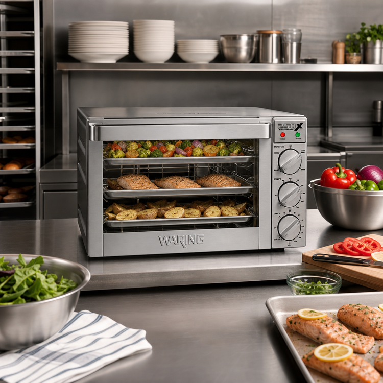 Product image #2 for Waring Quarter-Size Countertop Electric Convection Oven, 3-Pan Capacity, Brushed Stainless Steel, 120V