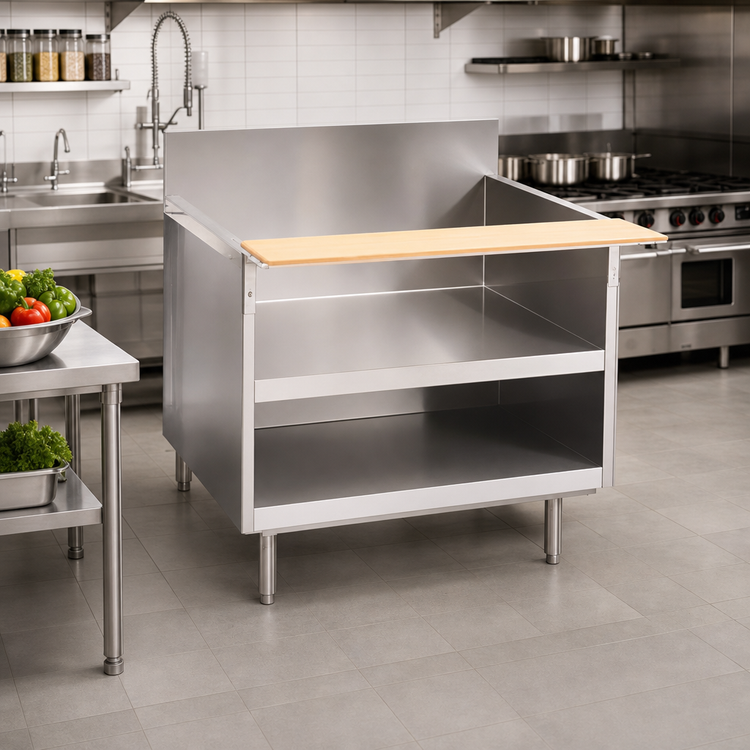 Product image #2 for La Rosa 120 x 30 Inch Open Cabinet Base Equipment Stand with 9-1/2 Inch Cutting Board, 304 Stainless Steel