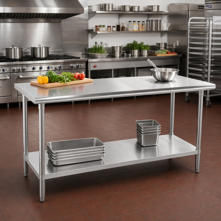 Product image #2 for Advance Tabco 120" W x 36" D 16 Gauge 304 Stainless Steel Work Table with Adjustable Undershelf