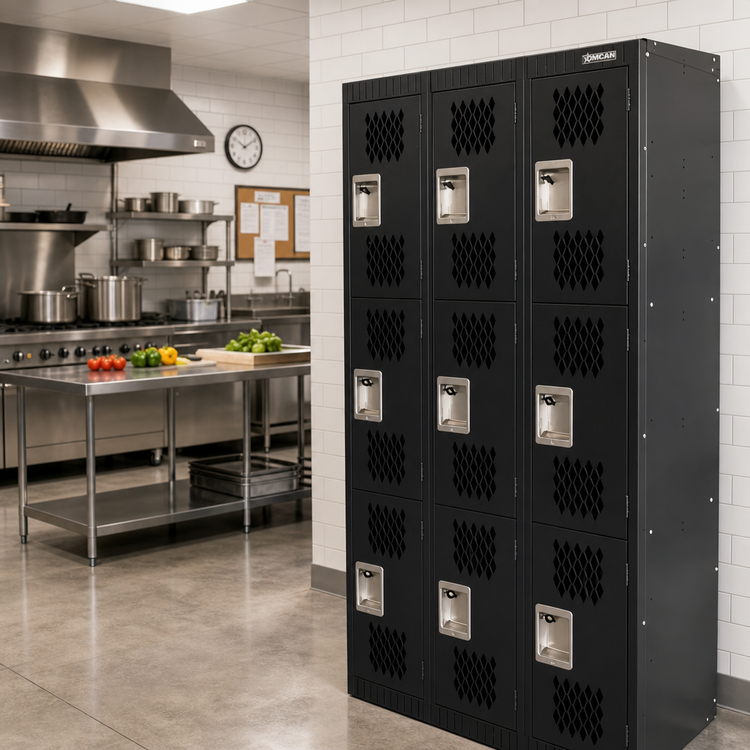 Product image #2 for Omcan USA 3-Tier 3-Bank Black Locker with Mesh Doors, 9 Compartments
