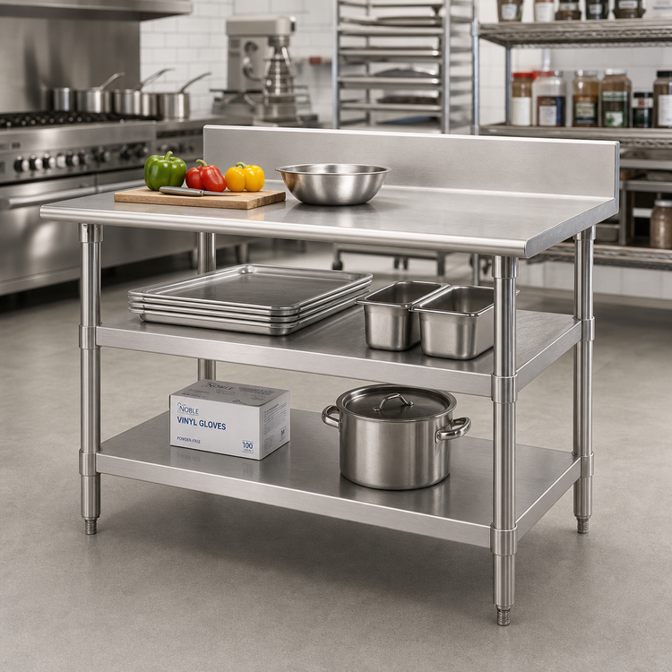 Product image #2 for 30 x 30 Inch Adjustable 18/430 Stainless Steel Work Table Undershelf for Uni-Lok Hat Channel Frame Tables