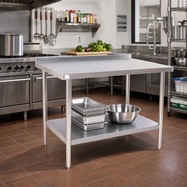 Product image #2 for Klinger's Trading Heavy Duty Stainless Steel Work Table with Backsplash and Undershelf, 30 x 24 x 38 Inches