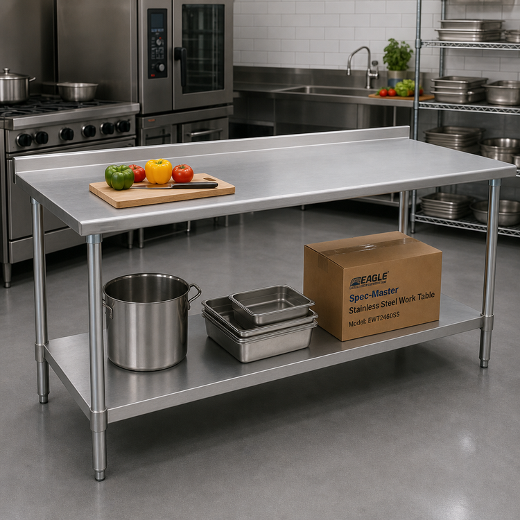 Product image #2 for Eagle Group Spec-Master 60-Inch x 24-Inch Stainless Steel Work Table with Undershelf and Rear Up-Turn
