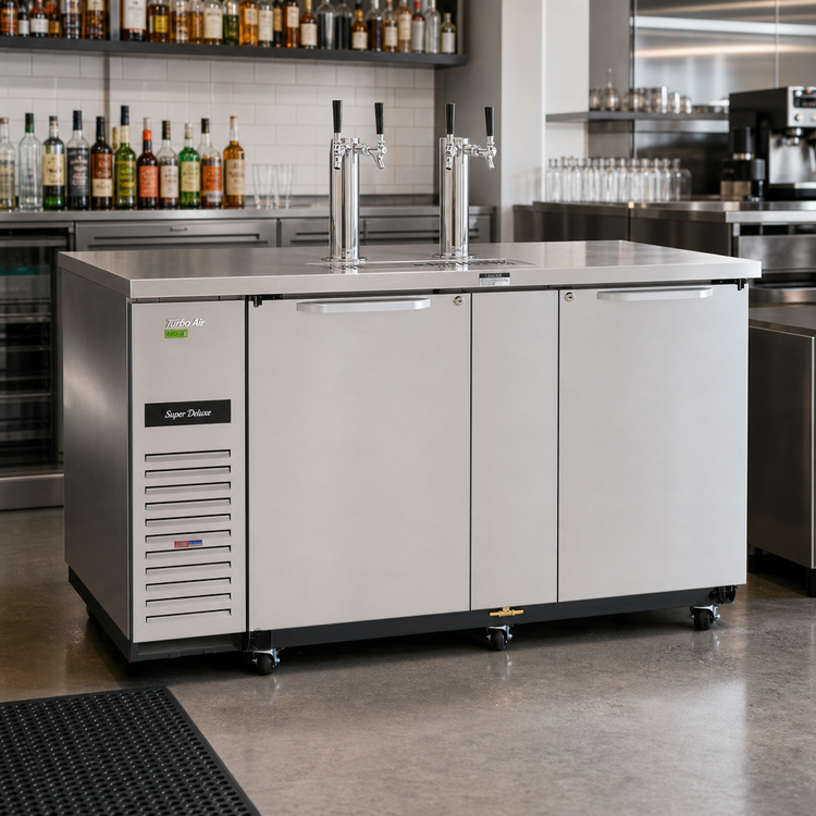 Product image #2 for Turbo Air Super Deluxe 69-Inch Stainless Steel Underbar Beer Dispenser with Dual Beer Towers, 3 Half-Barrel Capacity