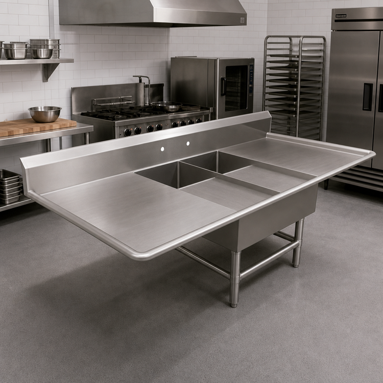 Product image #2 for John Boos Pro-Bowl 2-Compartment Platter Sink with Left and Right Drainboards, 79-3/16 Inch W x 36-1/2 Inch D