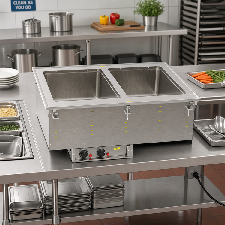 Product image #2 for Vollrath Two-Well Modular Drop-In Electric Hot Food Well, Thermostatic, Manifold Drain, 12 x 20 Full-Size Pans, 120V