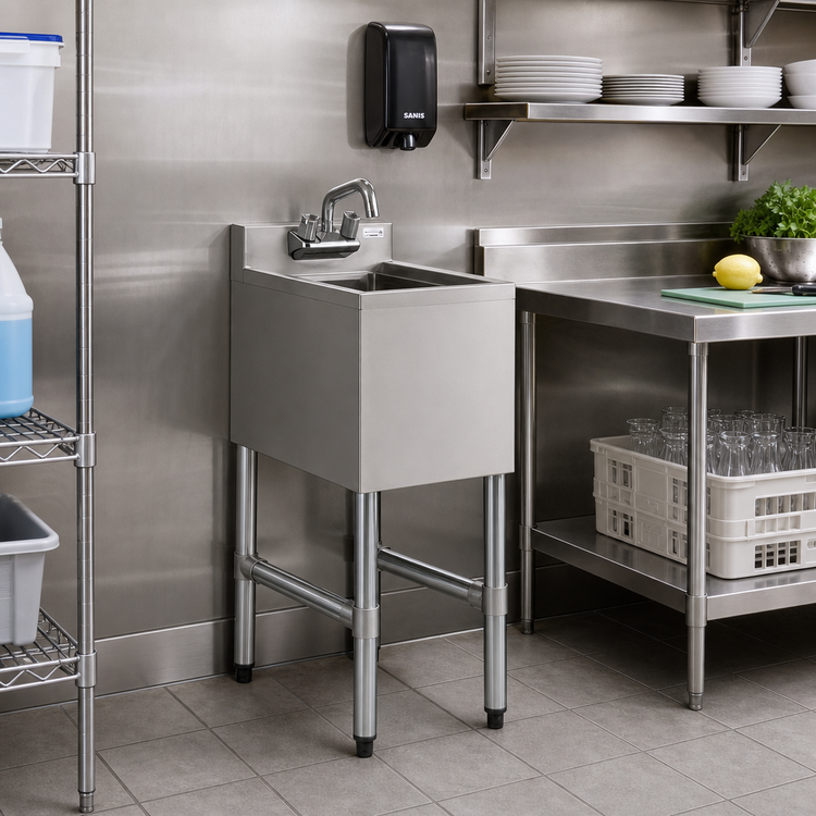 Product image #2 for Steel Works Stainless One Compartment Underbar Hand Sink, 14-1/2" x 18-3/4" x 33" H