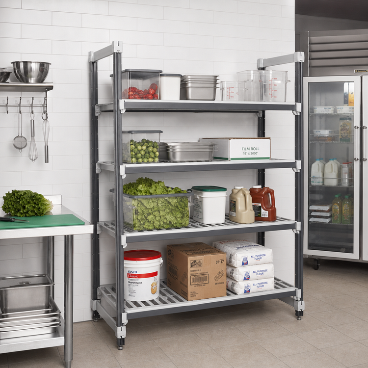 Product image #2 for Cambro Camshelving Elements XTRA 4-Shelf Vented Stationary Starter Unit, 72 Inch Wide x 21 Inch Deep x 84 Inch High, Speckled Gray