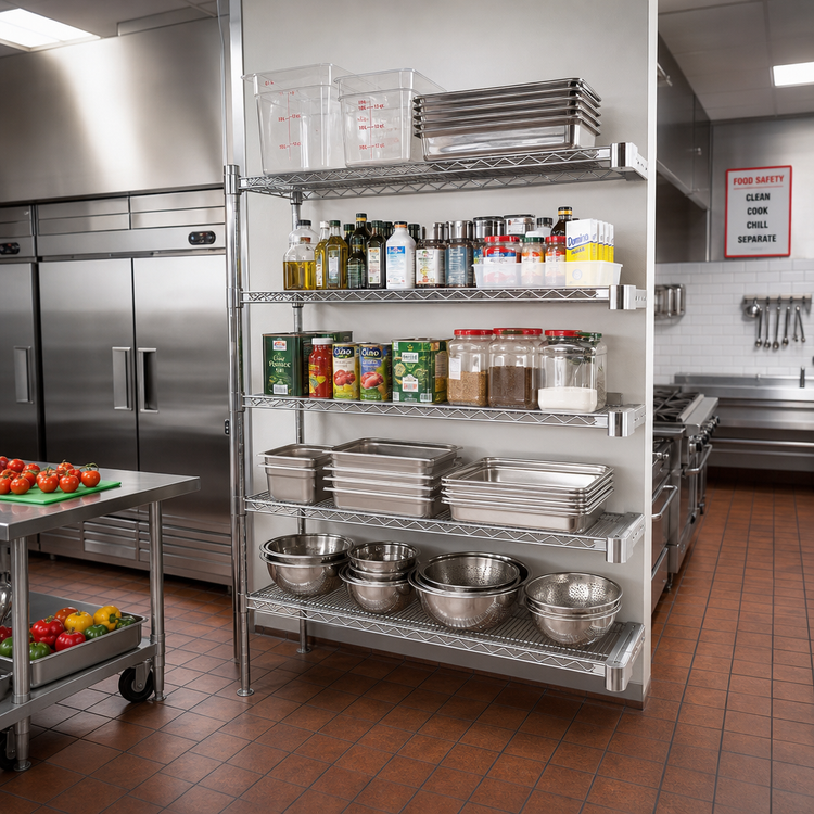 Product image #2 for Eagle Group 5-Tier Add-On Wire Shelving Unit, 60"W x 21"D x 74"H, Chrome-Plated