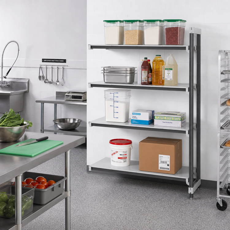 Product image #2 for Cambro Camshelving Elements XTRA 4-Tier Solid Stationary Add-On Shelving Unit, 30-Inch W x 21-Inch D x 72-Inch H, Speckled Gray