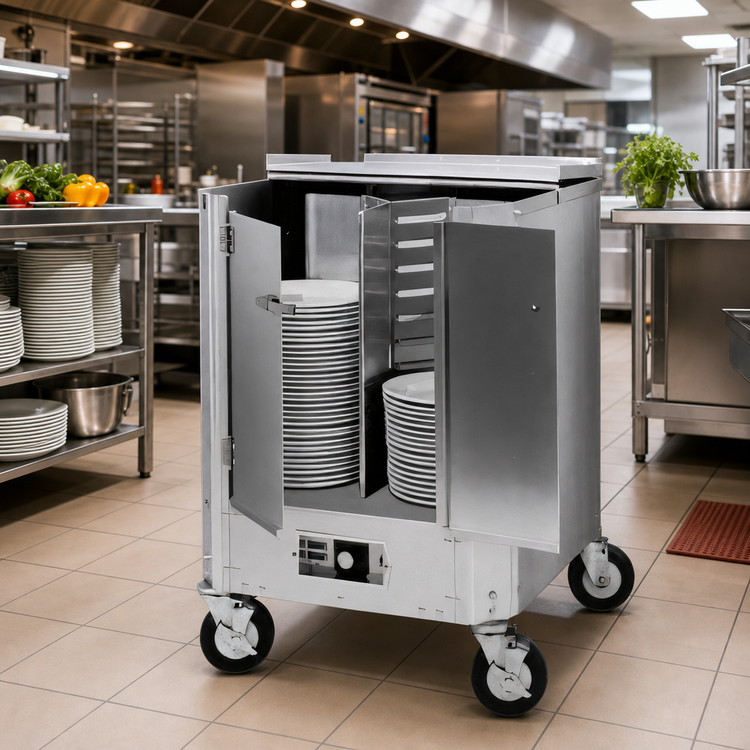Product image #2 for Heated Dish Dolly, 180 Plate Capacity, Enclosed Hinged Doors, Aluminum, 120V