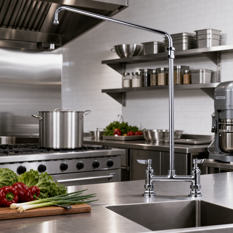 Product image #2 for Big-Flo 8-Inch Center Deck Mount Double Pantry Mixing Faucet with 18-Inch Swing Nozzle