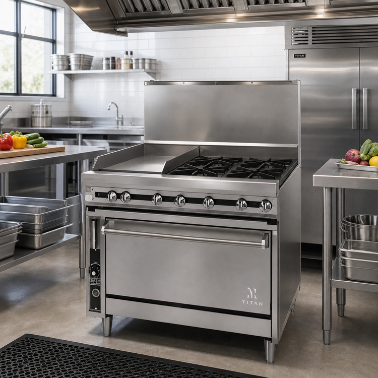 Product image #2 for Titan JTRH-2-2HT 36 Inch Heavy Duty Gas Range with 2 Open Burners and 2 Hot Tops